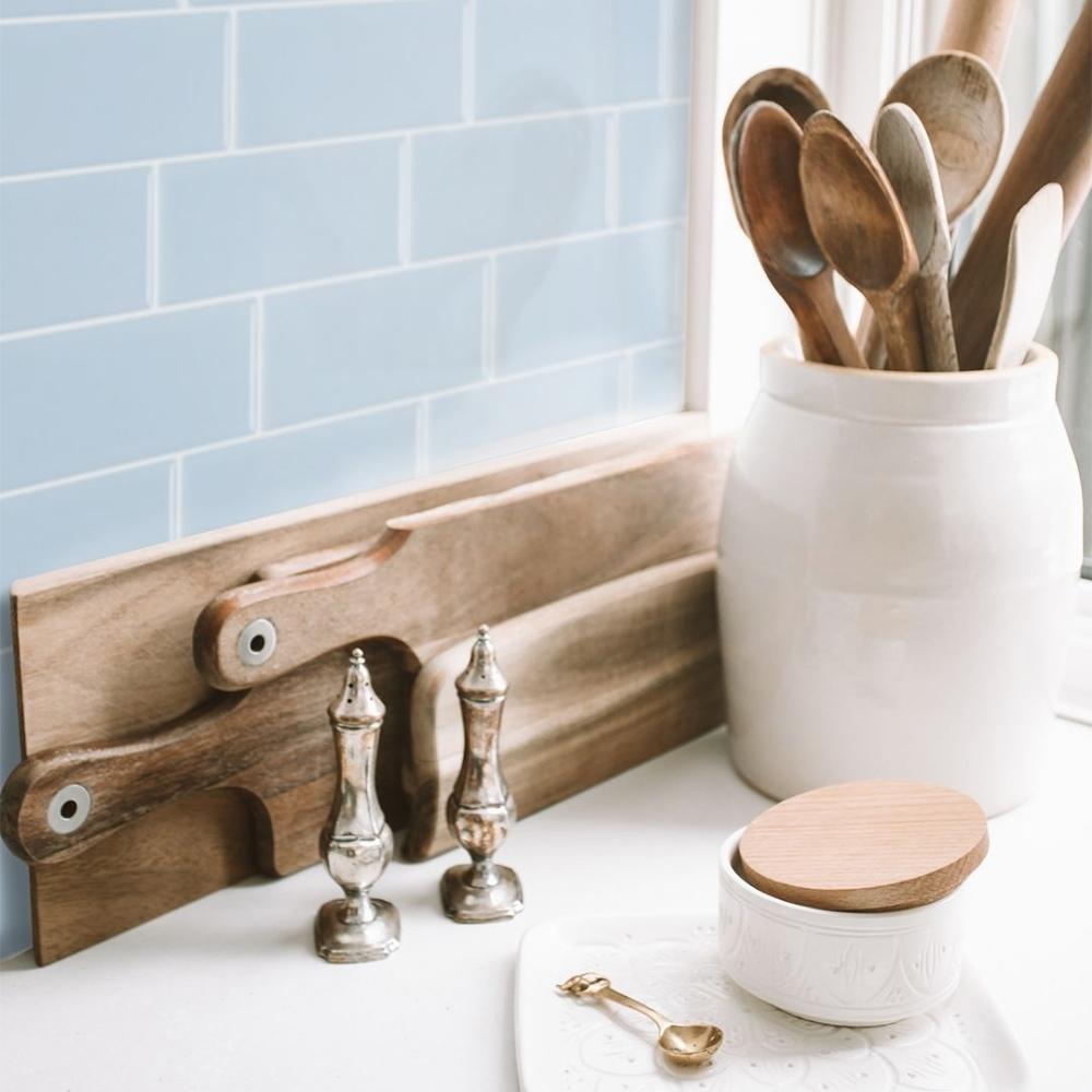 Blue subway tiles as splash back