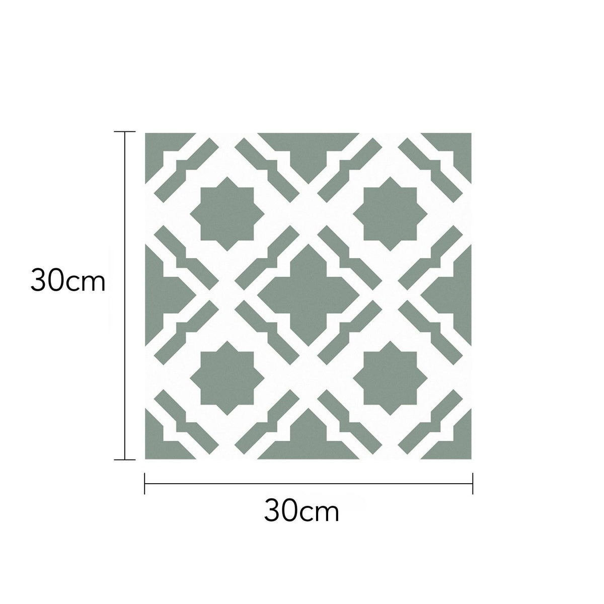 Decorative tile with geometric pattern and dimensions on a white background