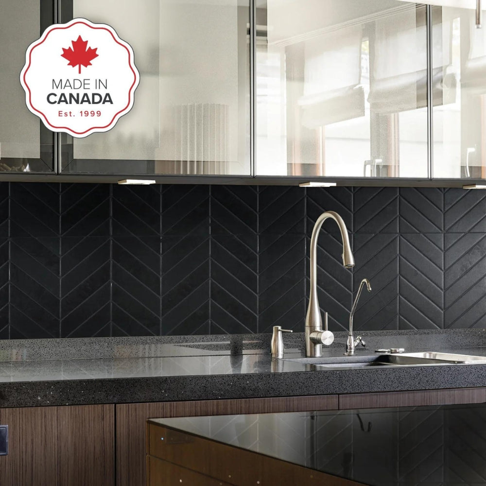 Chevron Marquina Black Matte & Glossy | Self-adhesive 3D Tiles - 29.0cm (W) x 22.8cm (H) x 1.8mm (T)