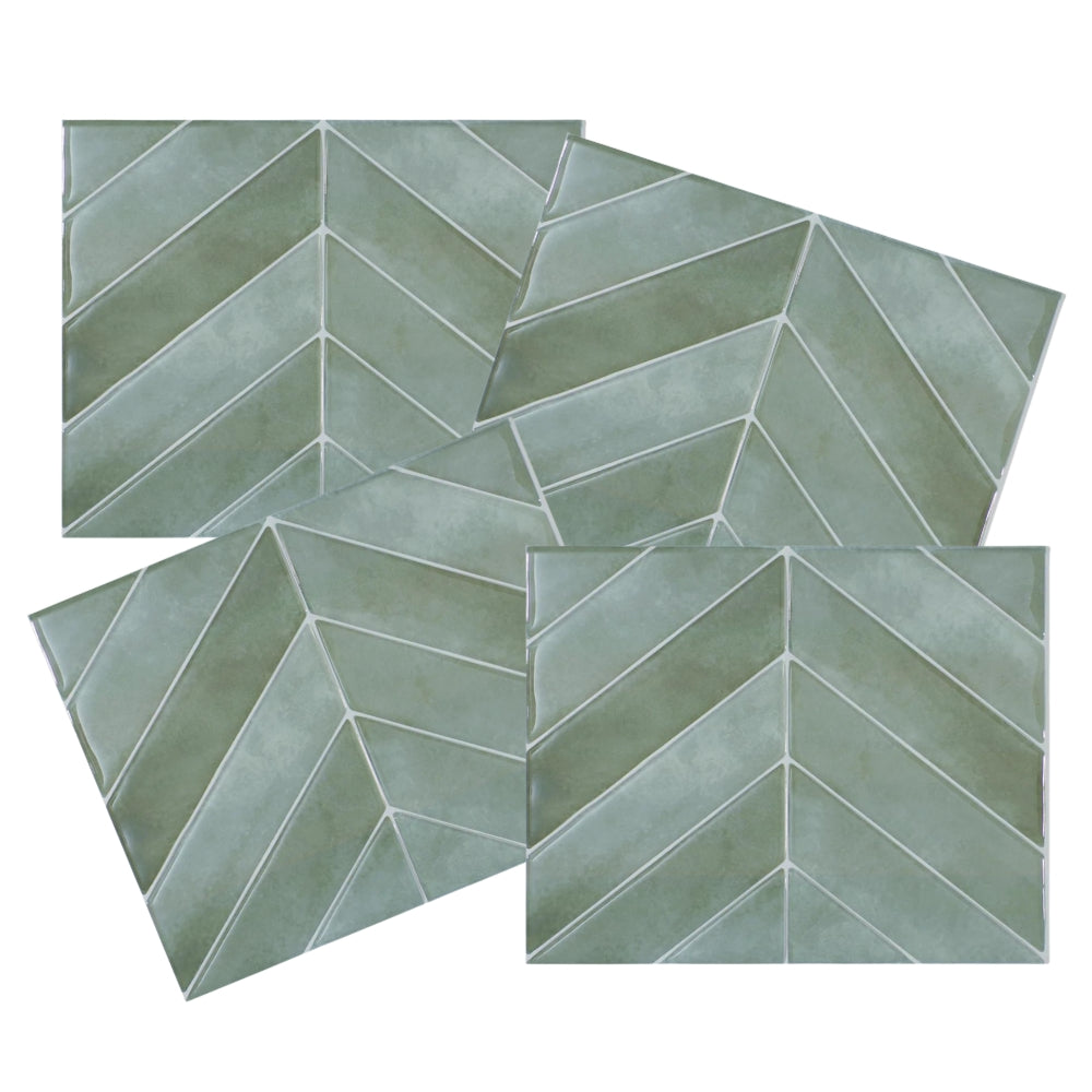 Chevron Solna Green | Self-adhesive 3D Tiles - 29.0cm (W) x 22.8cm (H) x 1.8mm (T)