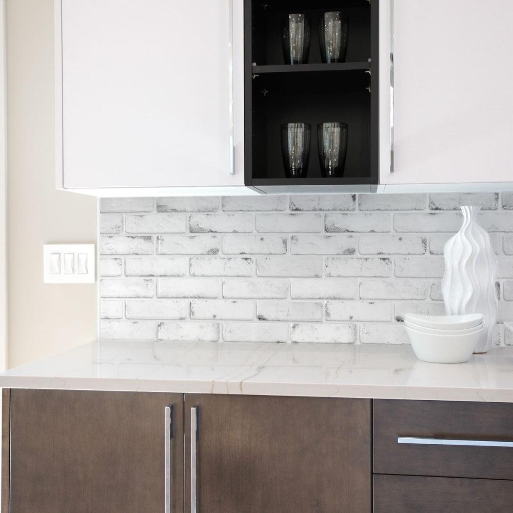 Grey and white brick self-adhesive 3D tiles in kichen