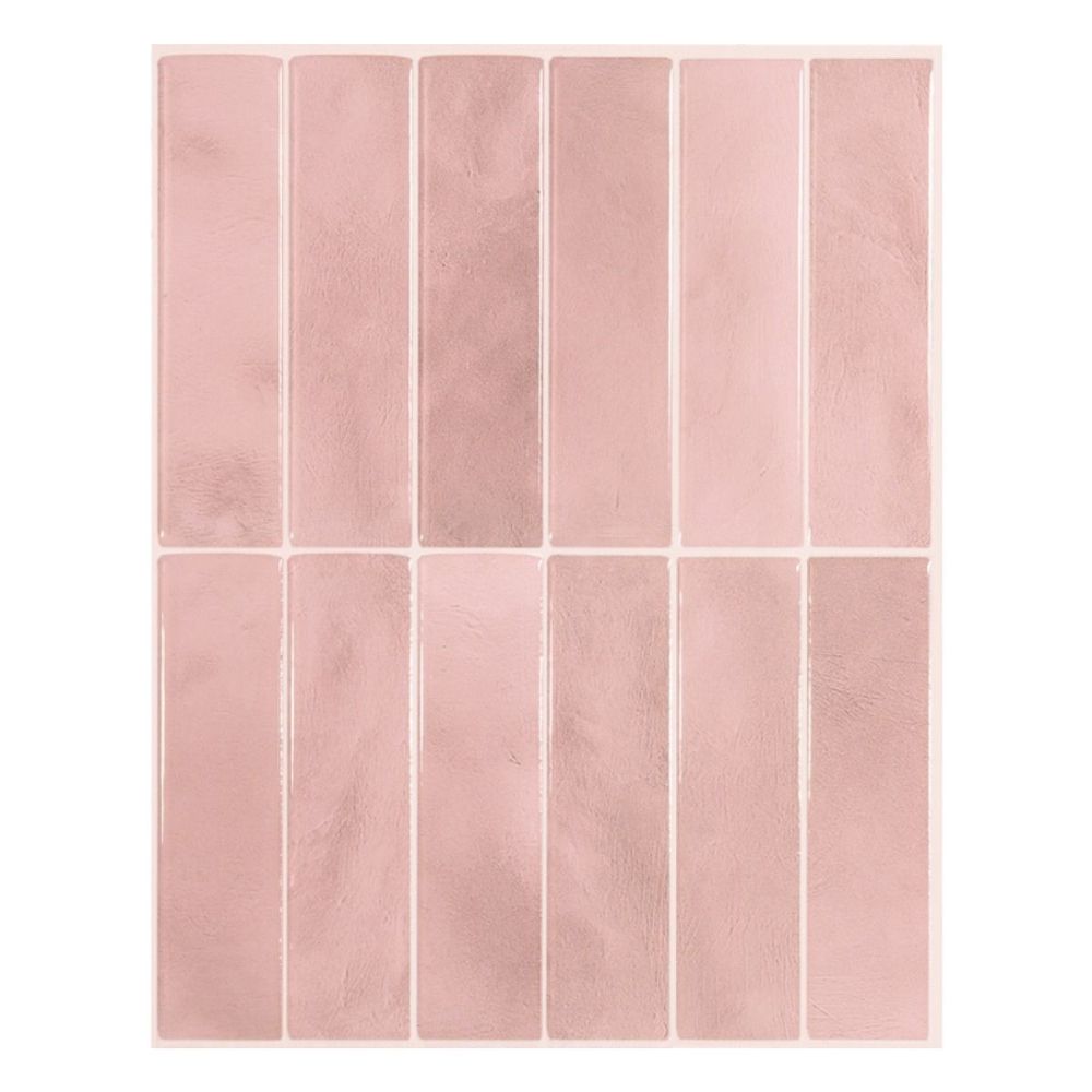 Pink stacked subway tile in bathroom