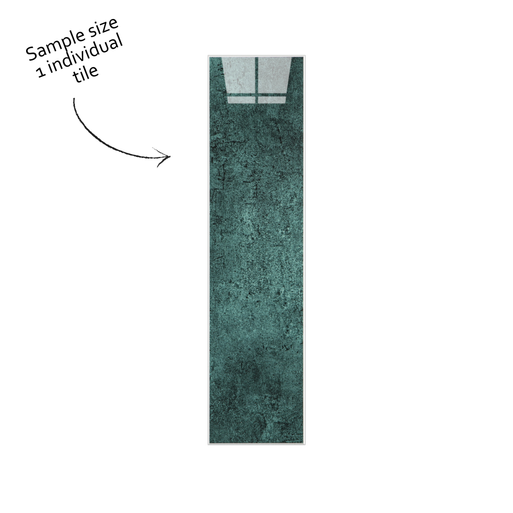 Teal rectangular tile with sample size text on a white background