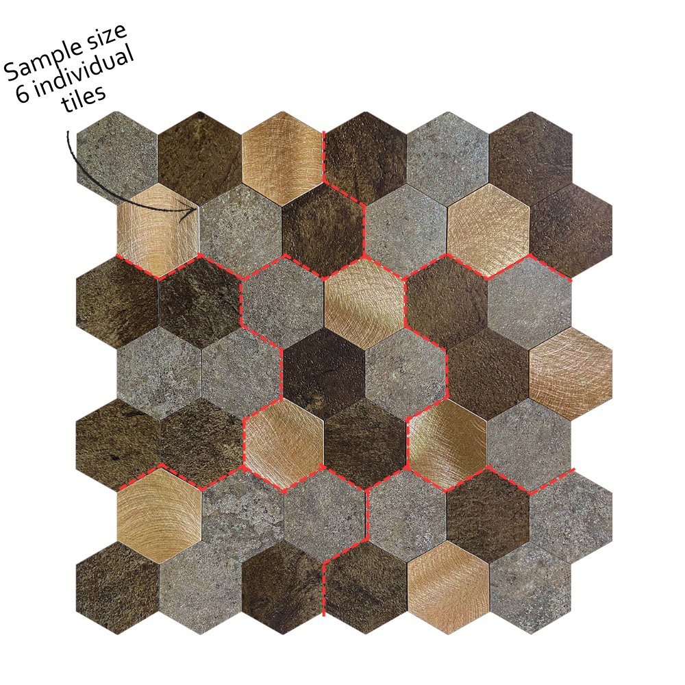 Hexagonal tiles in various shades of brown and gray on a white background