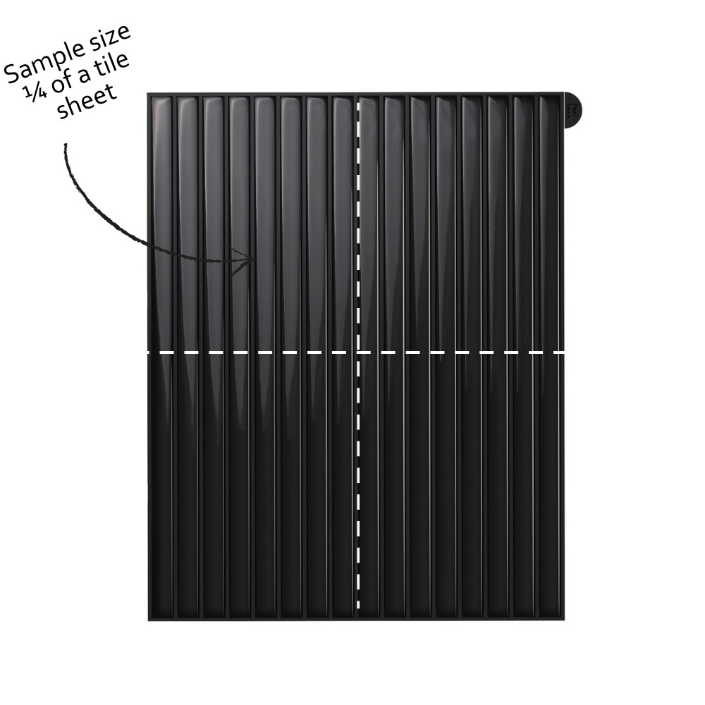 Black rectangular sample with text indicating size on a white background