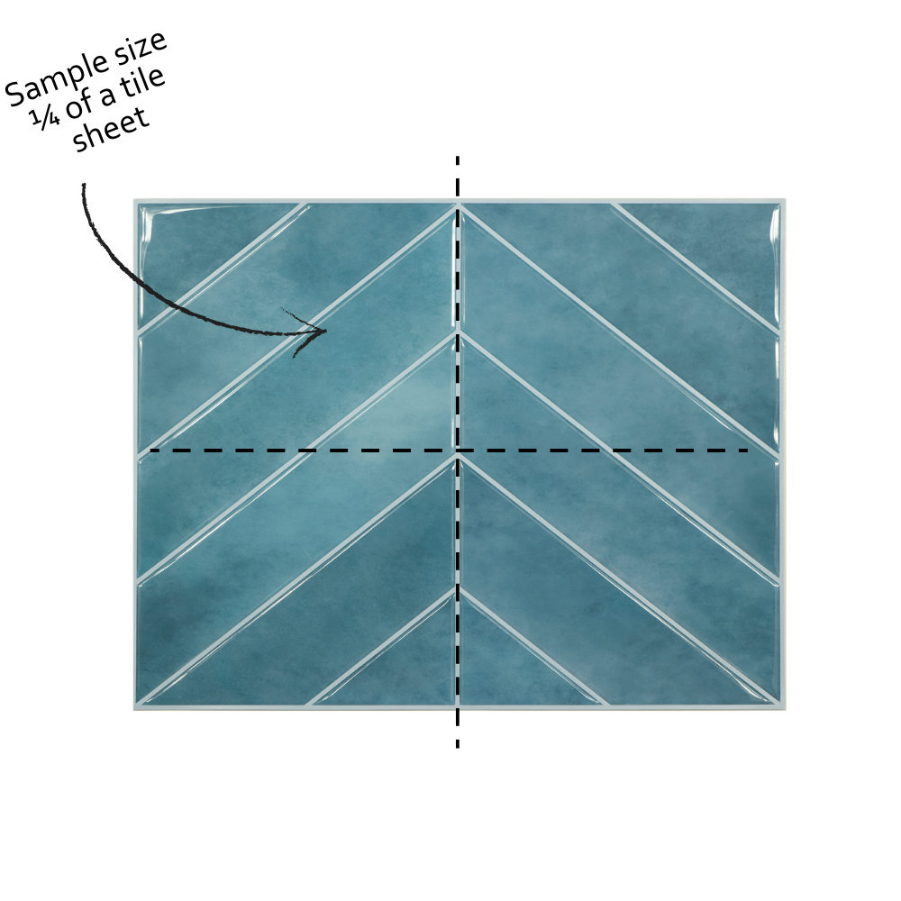 Diagram of a blue tile with white grout lines, showing a sample size of a title sheet.