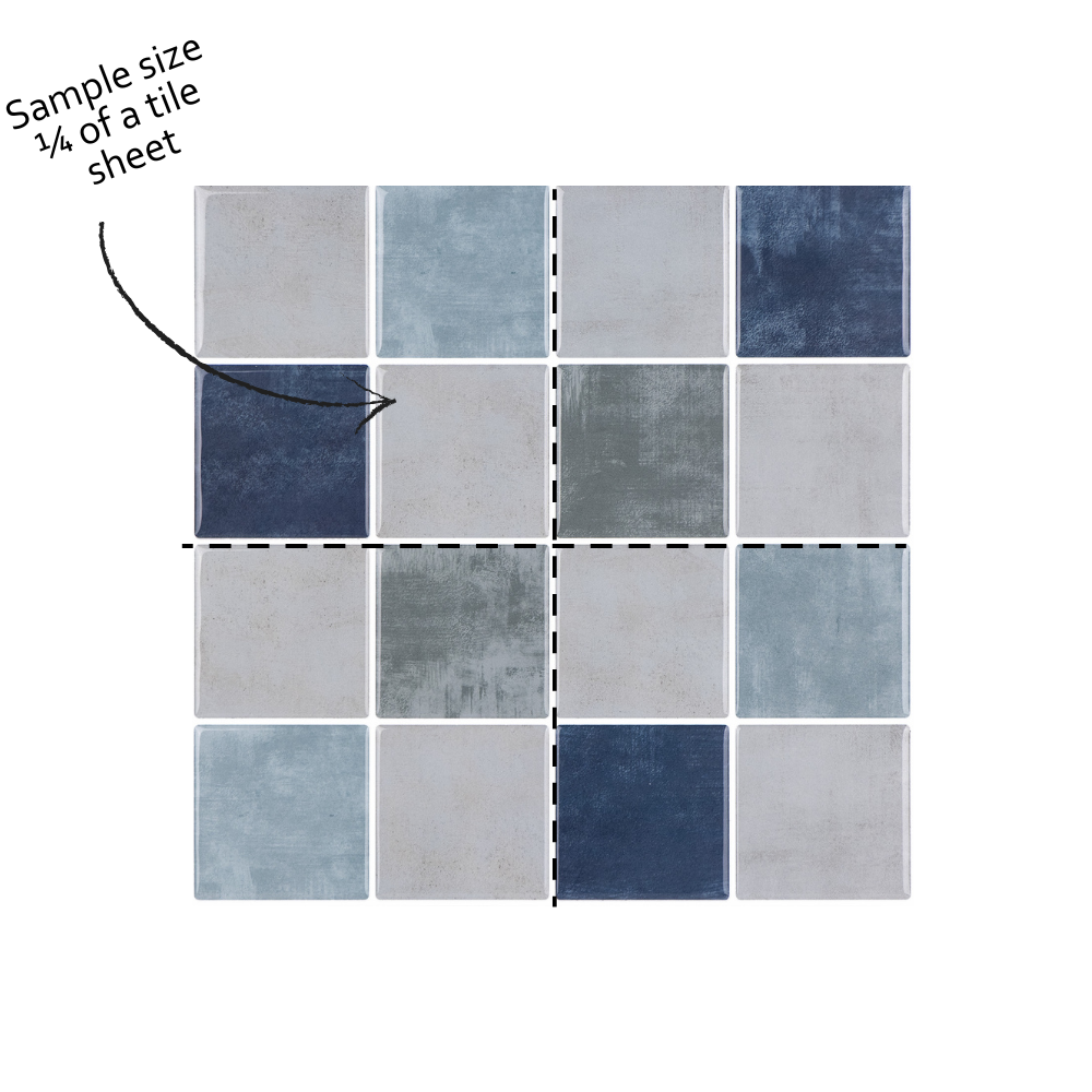 Sample size of a tile sheet with blue and grey tiles on a white background