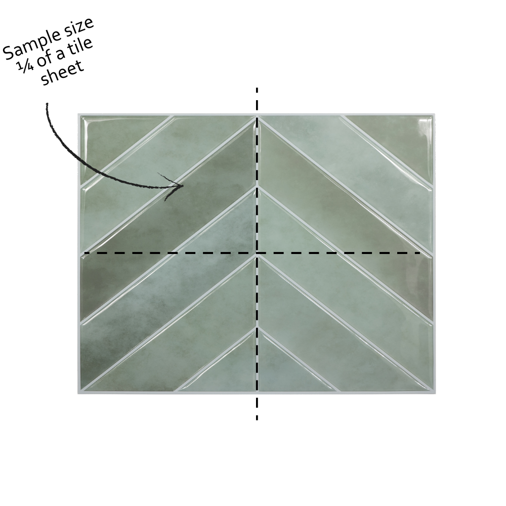 Tile sample with a chevron pattern and text indicating sample size.