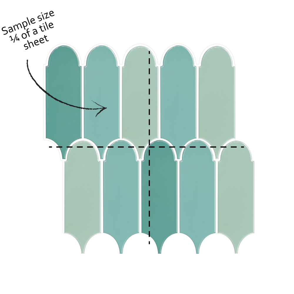 Illustration of a tile sample with a gradient effect and text indicating sample size.