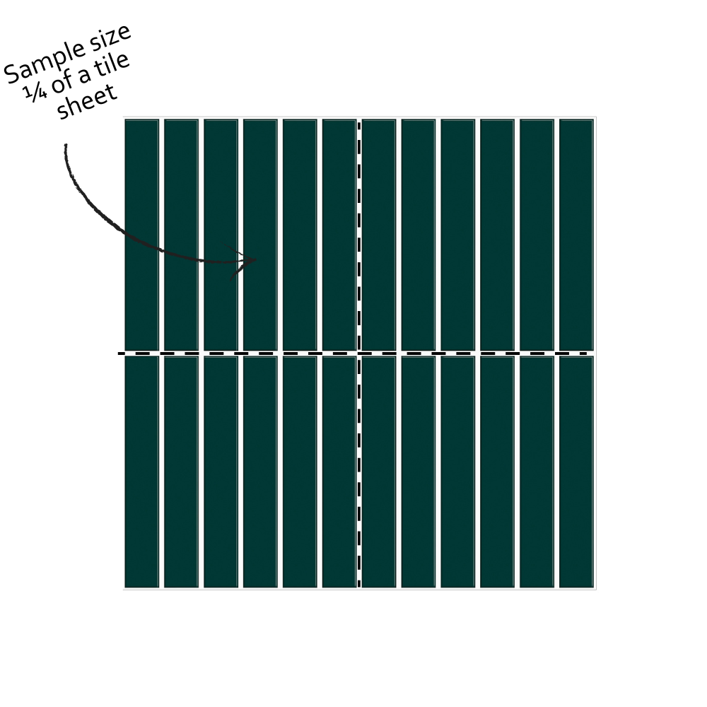 Diagram of a green tile sample with text indicating its size relative to a full tile sheet.