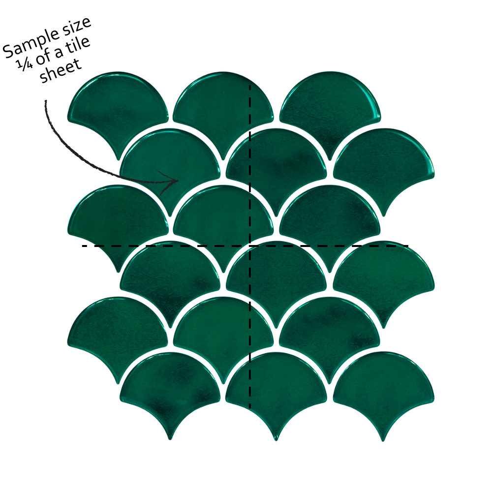 Green tile sample with layout diagram on a white background