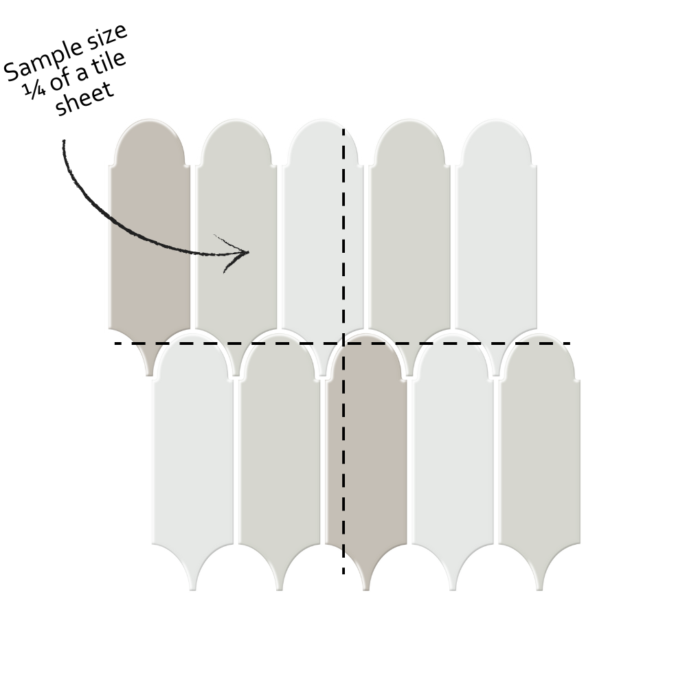 Diagram showing a sample size of a tile sheet with a black arrow and dashed line.