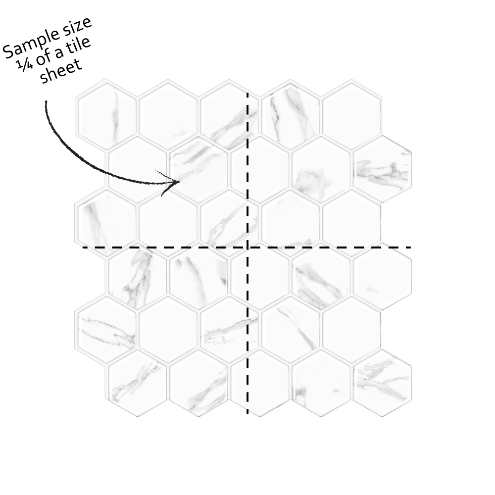 Hexagonal tile pattern with a sample size indication on a white background