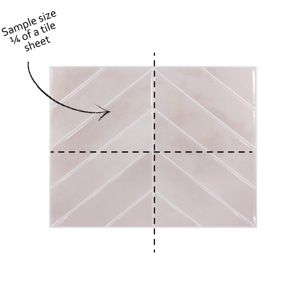 Tile sample with a chevron pattern and a dashed line indicating a quarter of the tile sheet.