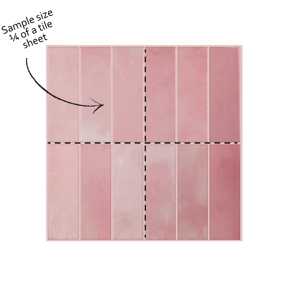Pink tile sample with a dashed line indicating a quarter of the tile sheet
