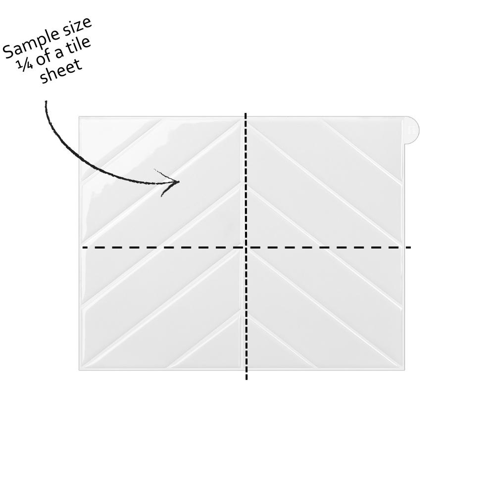 Diagram showing a sample size of a tile sheet with a dashed line indicating a quarter section.