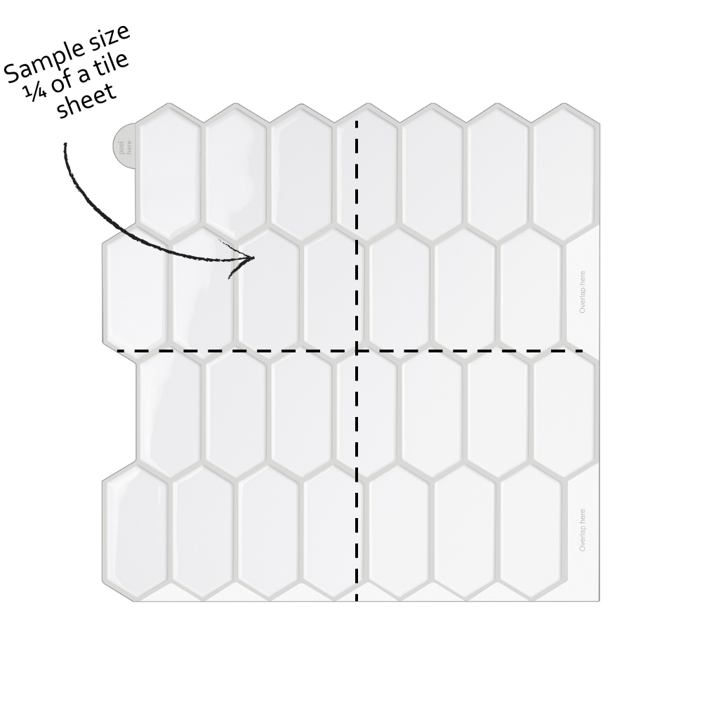 Hexagonal tile sample with a dashed line indicating a quarter of a tile sheet.