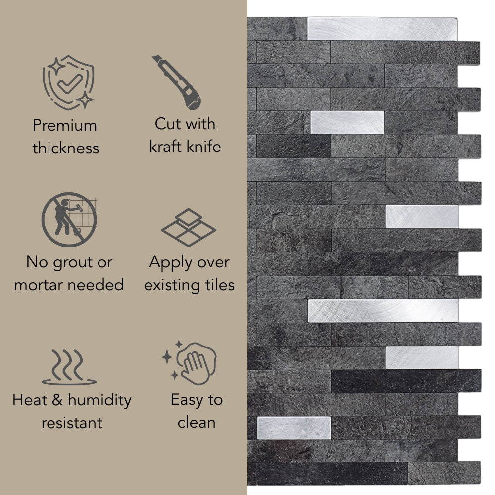 Stone & Metal Slate Grey Composite tiles features