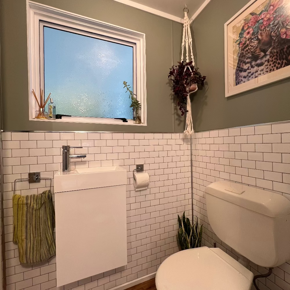 subway classic white tiles with grey grout bathroom