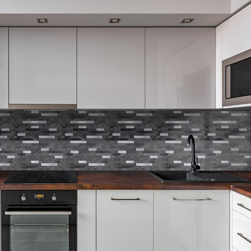Stone & Metal Slate Grey Composite tiles in kitchen