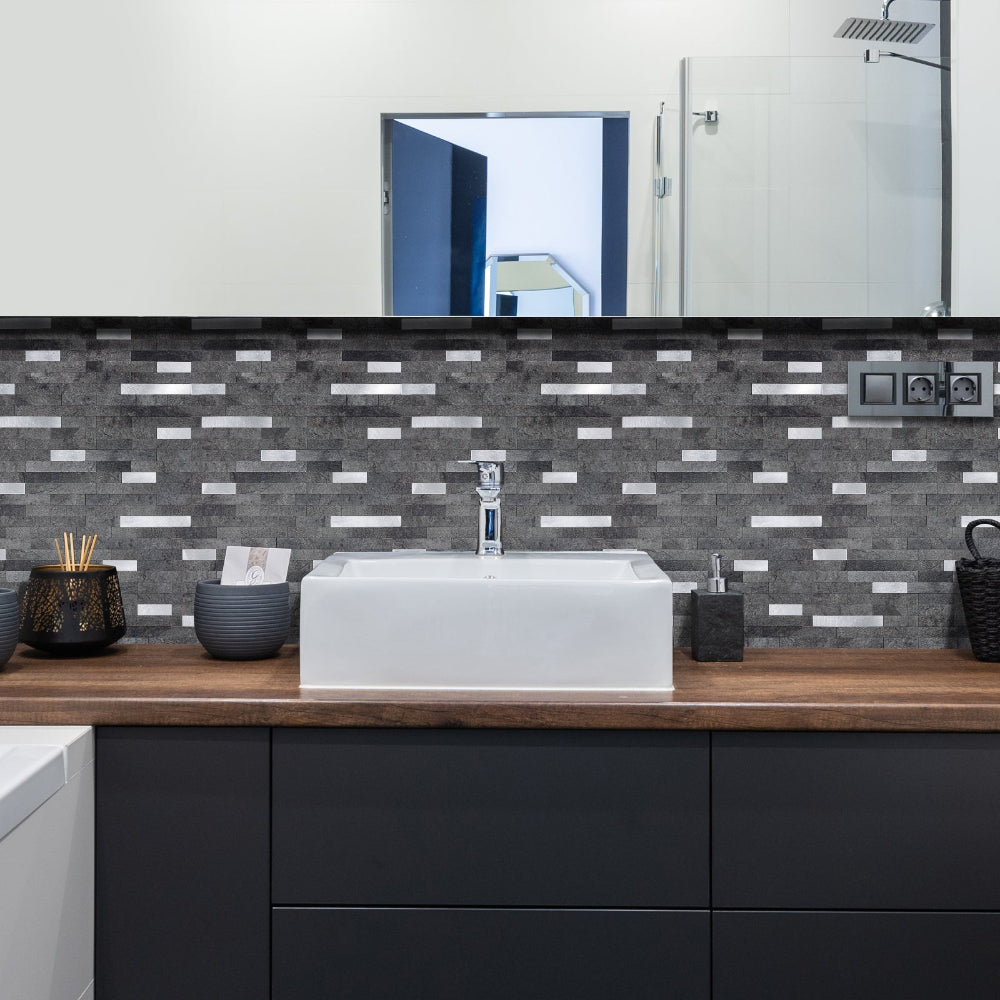 Stone & Metal Slate Grey Composite tiles in bathroom