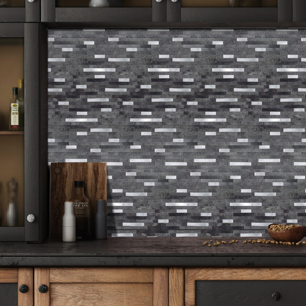 Stone & Metal Slate Grey Composite tiles in kitchen