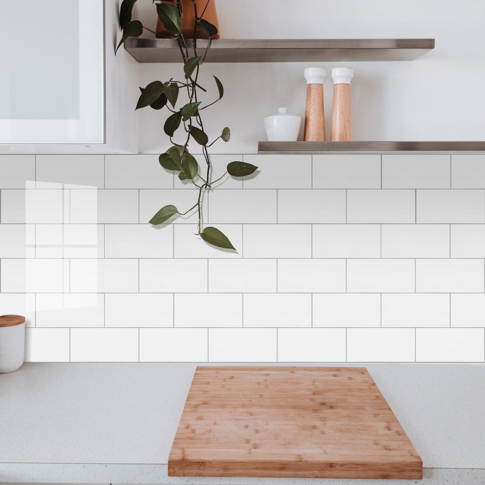 Subway white gloss composite tiles in kitchen