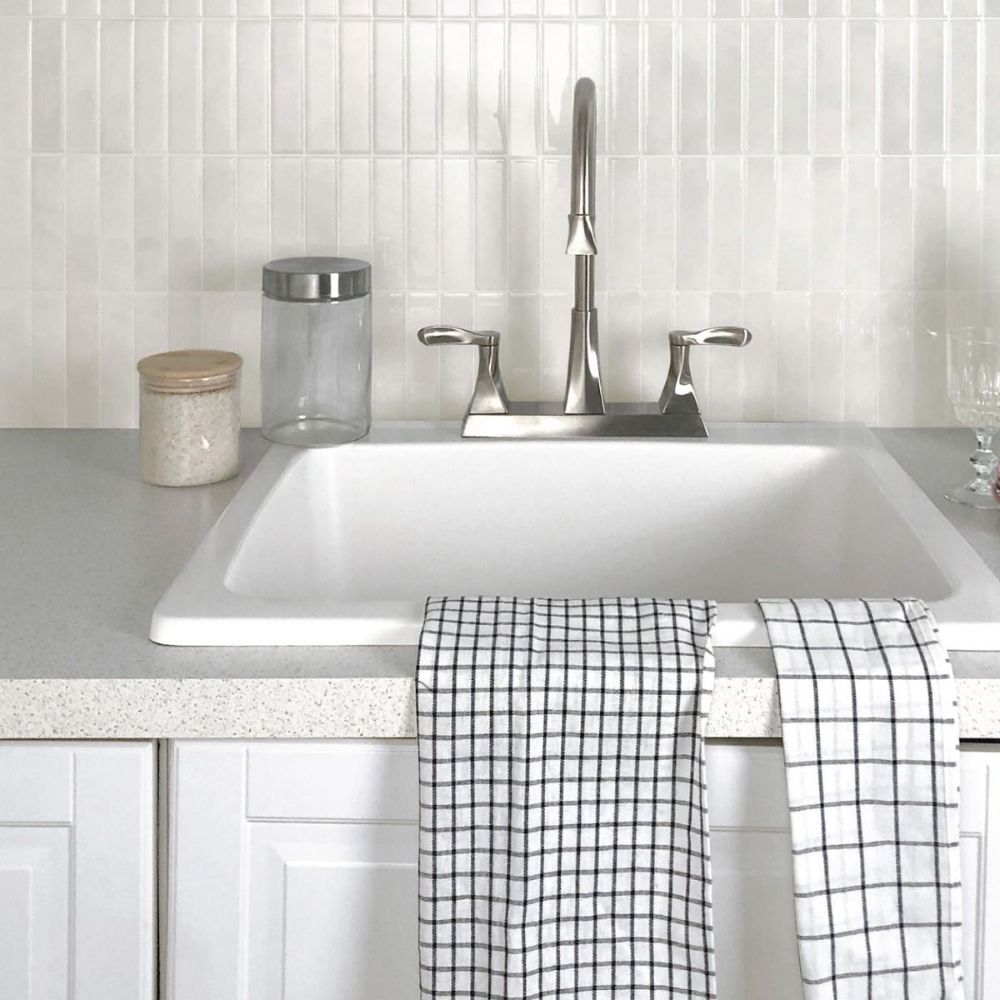 Morocco Essaouira white stacked subway tile in kitchen