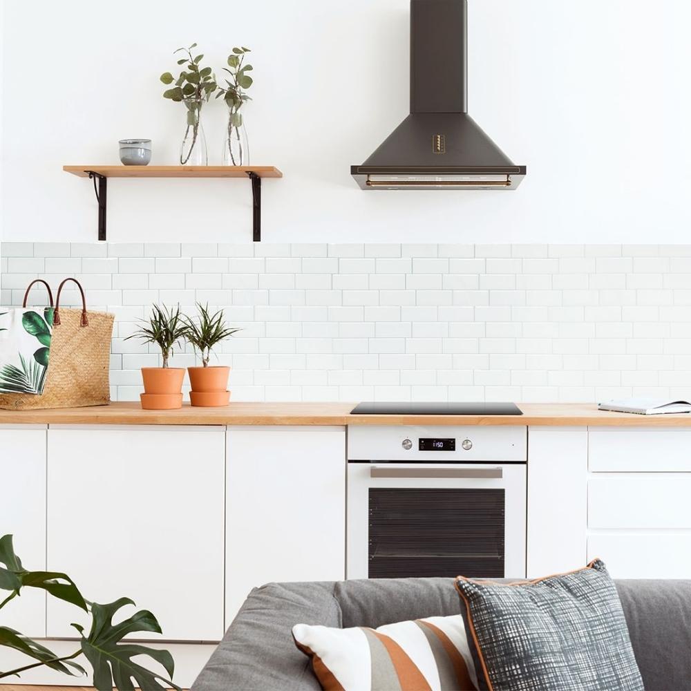 white subway tiles with grey grout in kitchen