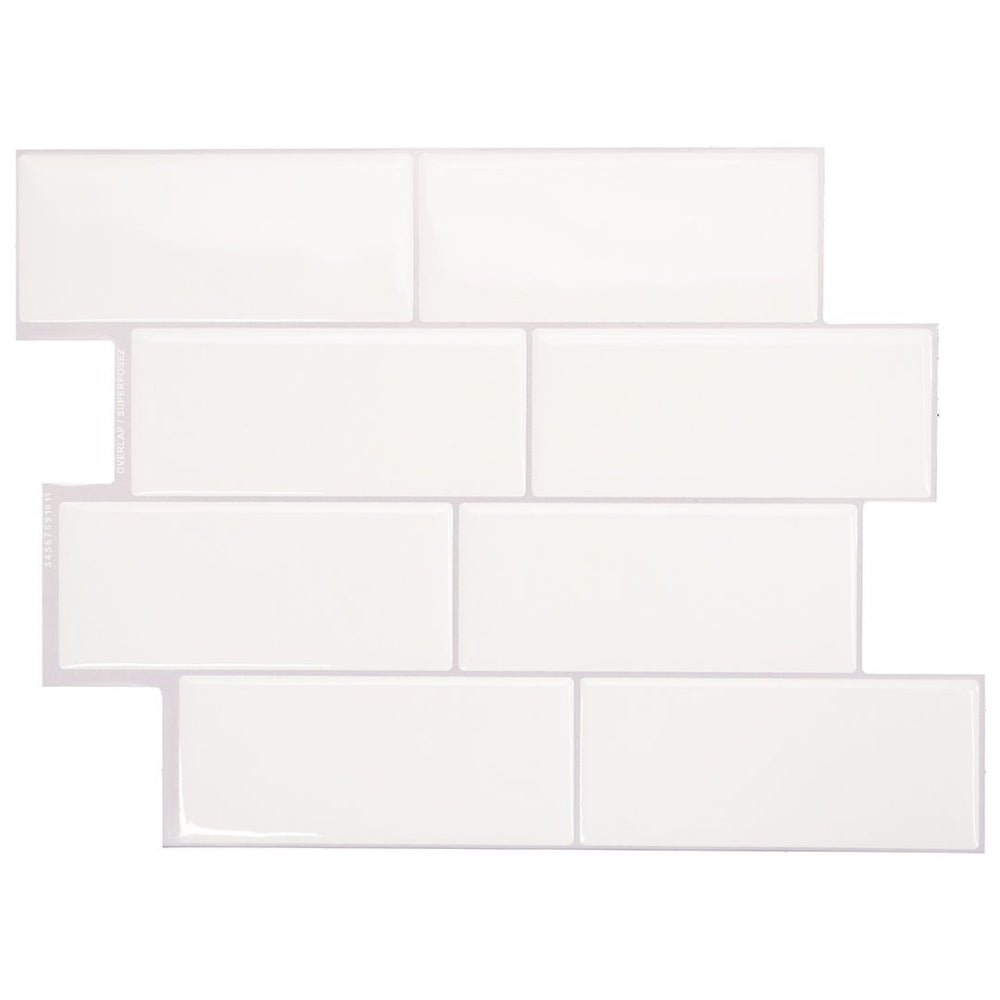 White self-adhesive 3D subway tiles with grey grout