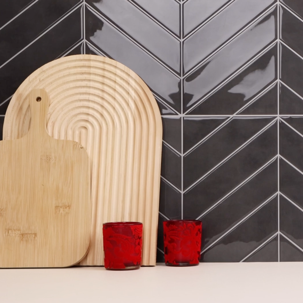 charcoal grey chevron tiles