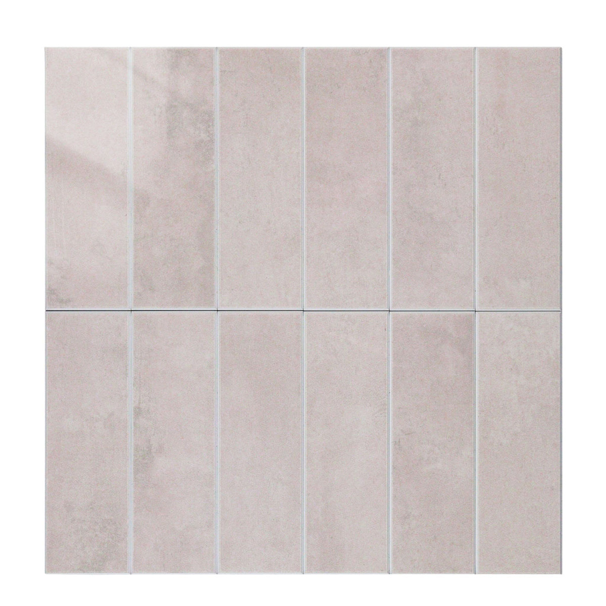 A square sample of light blush-pink rectangular tiles arranged in a 2x5 grid with thin grout lines.