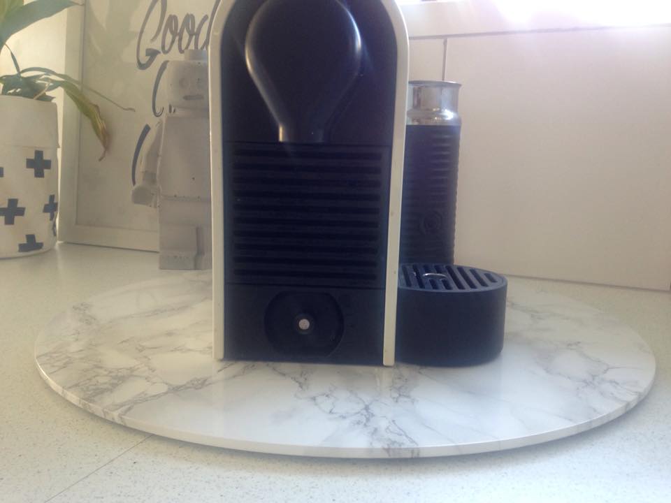 marble grey vinyl tray and coffee machine