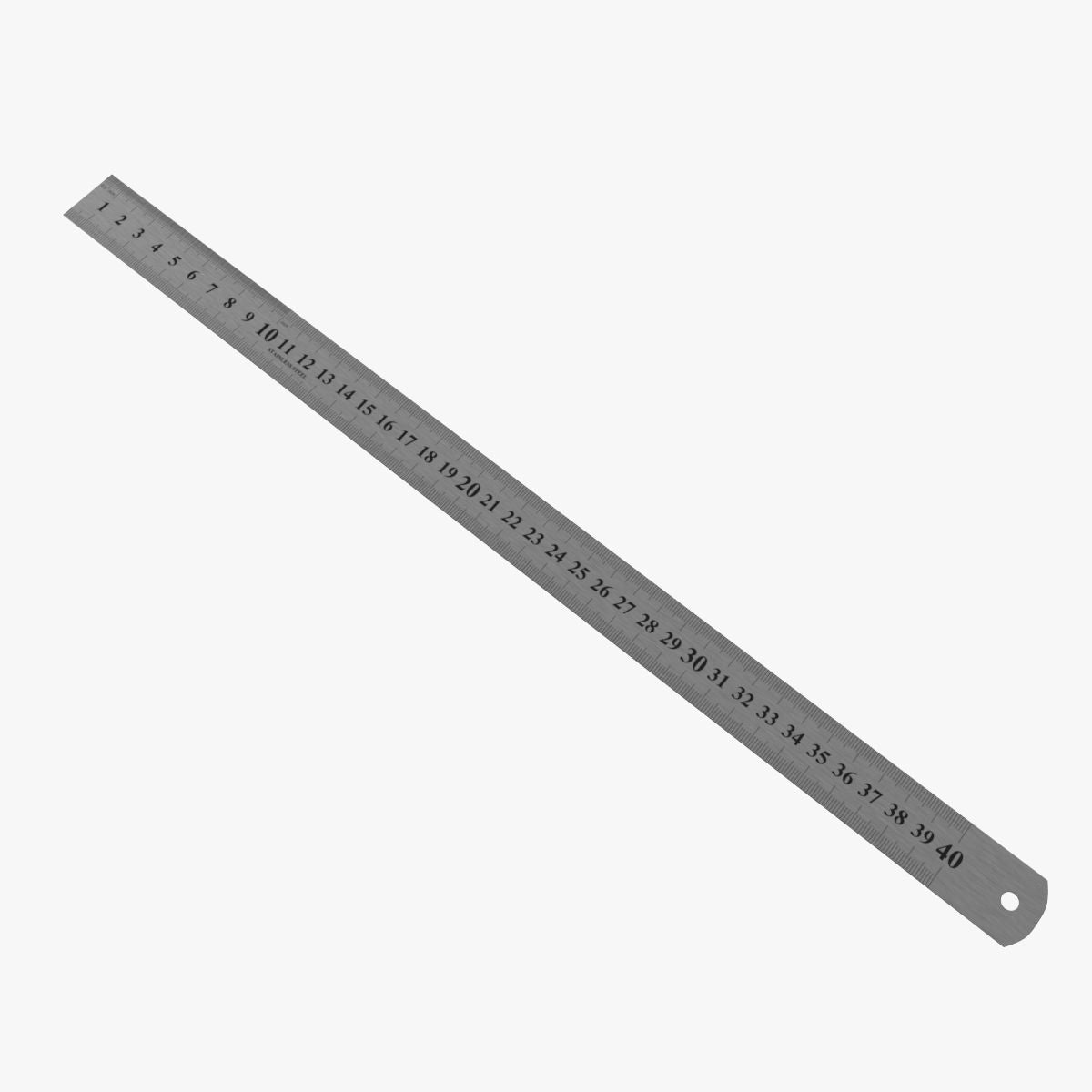 Metal ruler with measurements on a white background