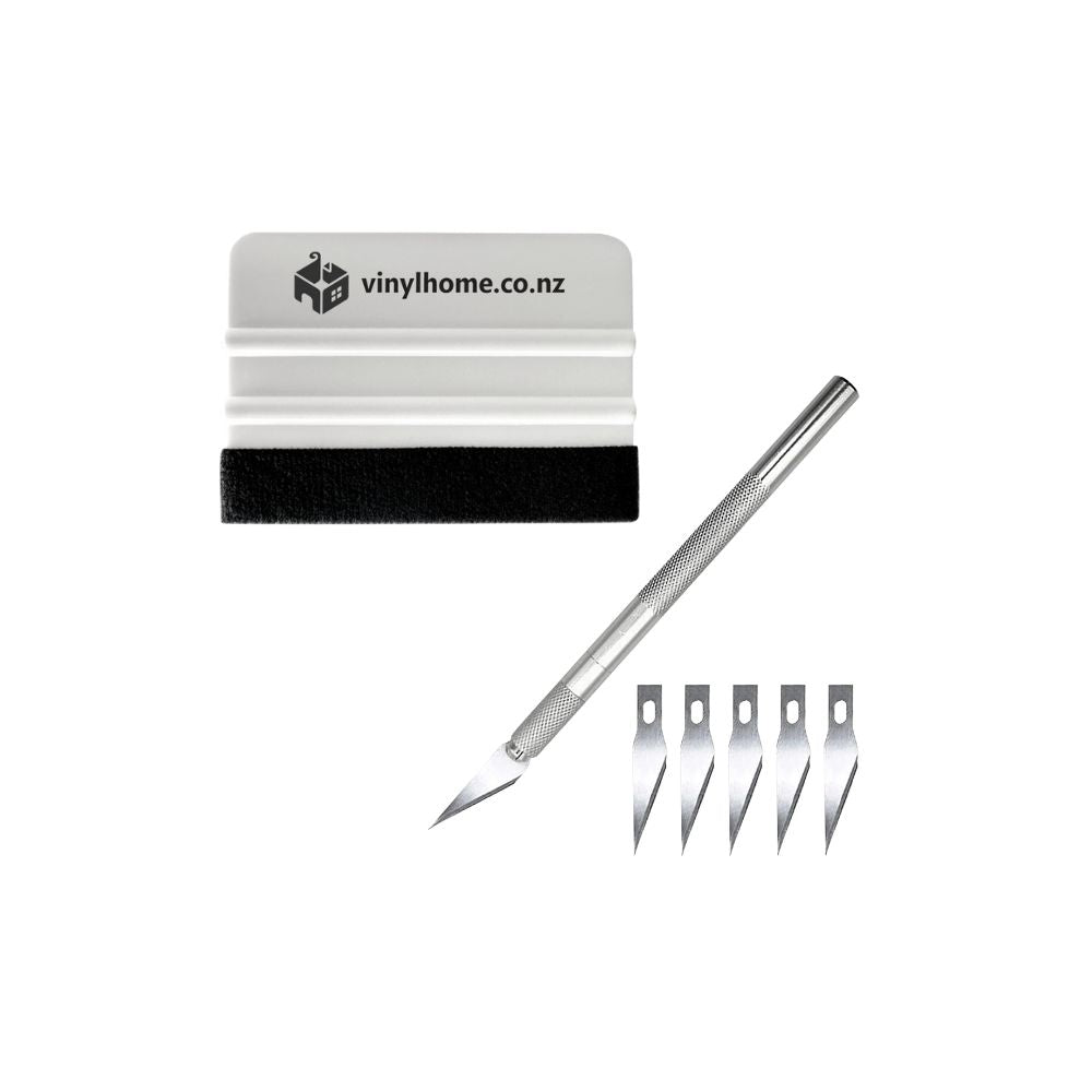 Application kit with squeegee and craft knife