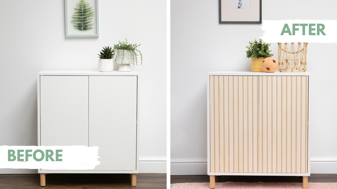 before and after cabinet adhesive vinyl wooden slats