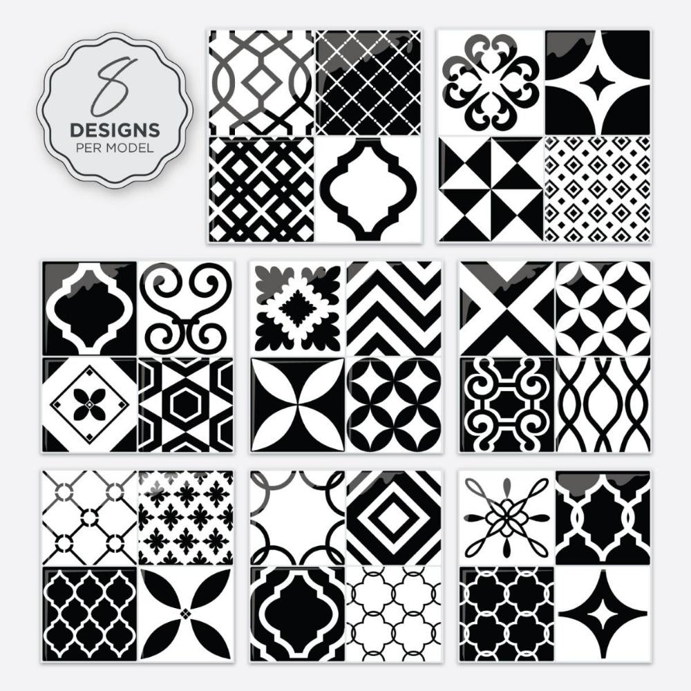 Black and white vintage self-adhesive 3D tiles in kitchen