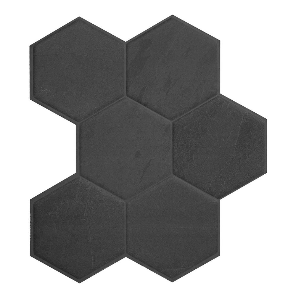 Black matte hexagon tiles in bathroom