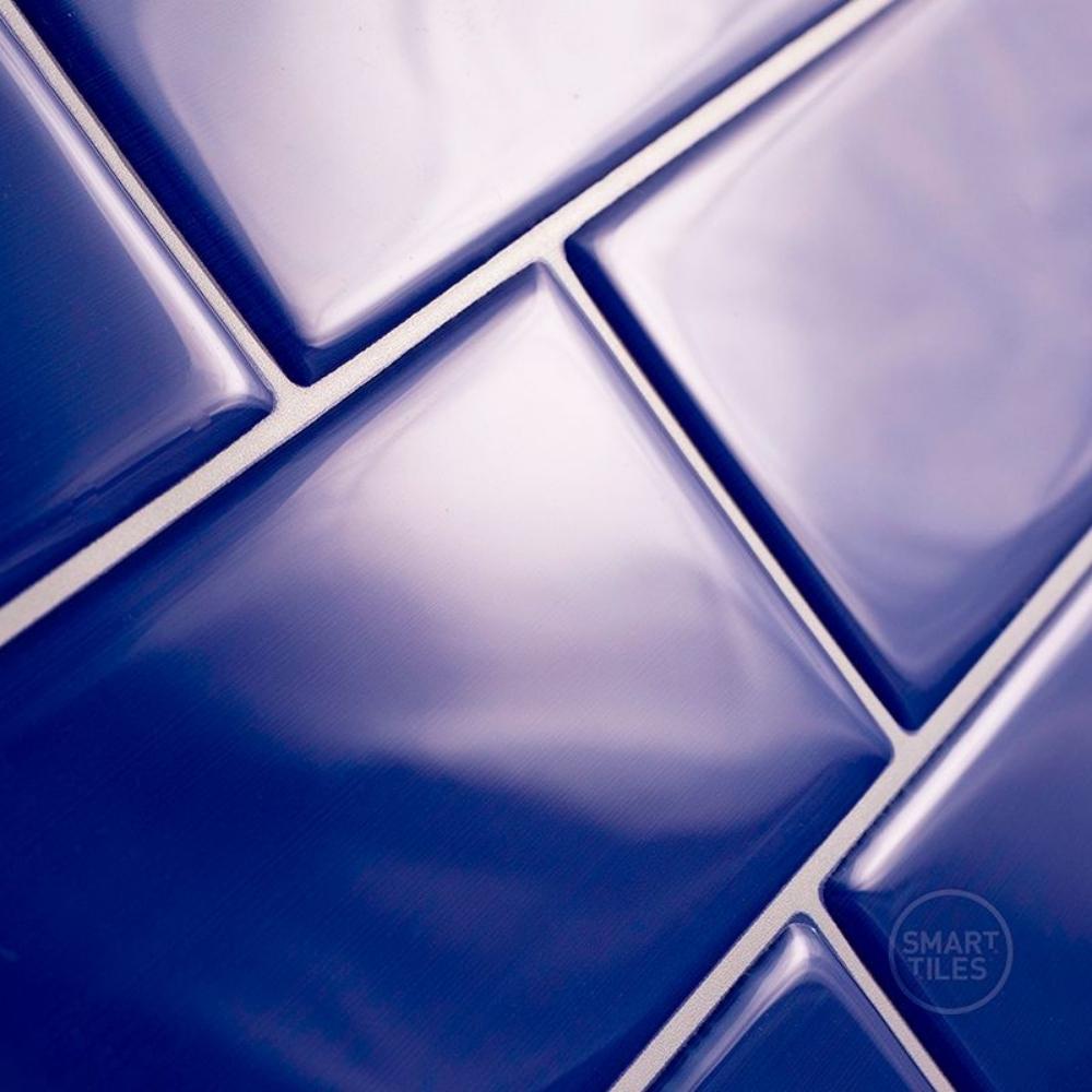 Blue self-adhesive 3D subway tile details