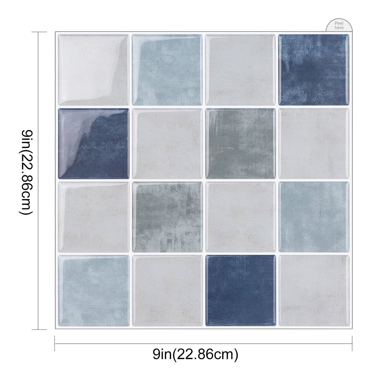 Blue, greige and green checkered tiles with white grout size