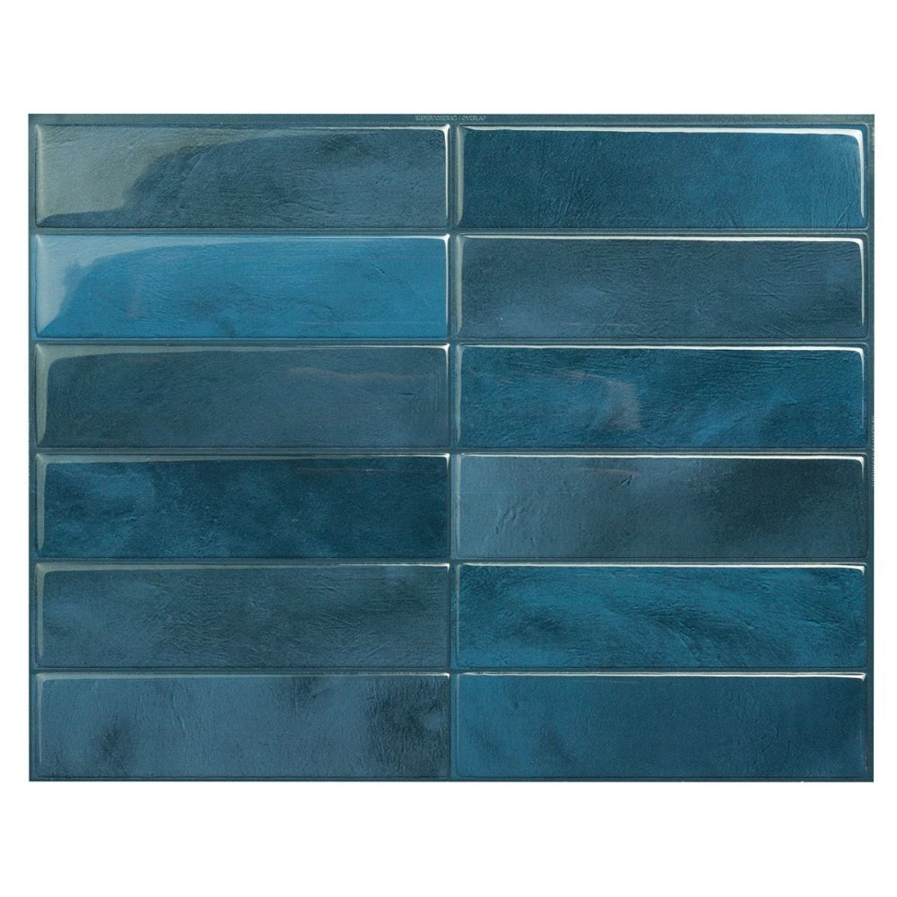 Blue stacked self-adhesive subway tile back splash