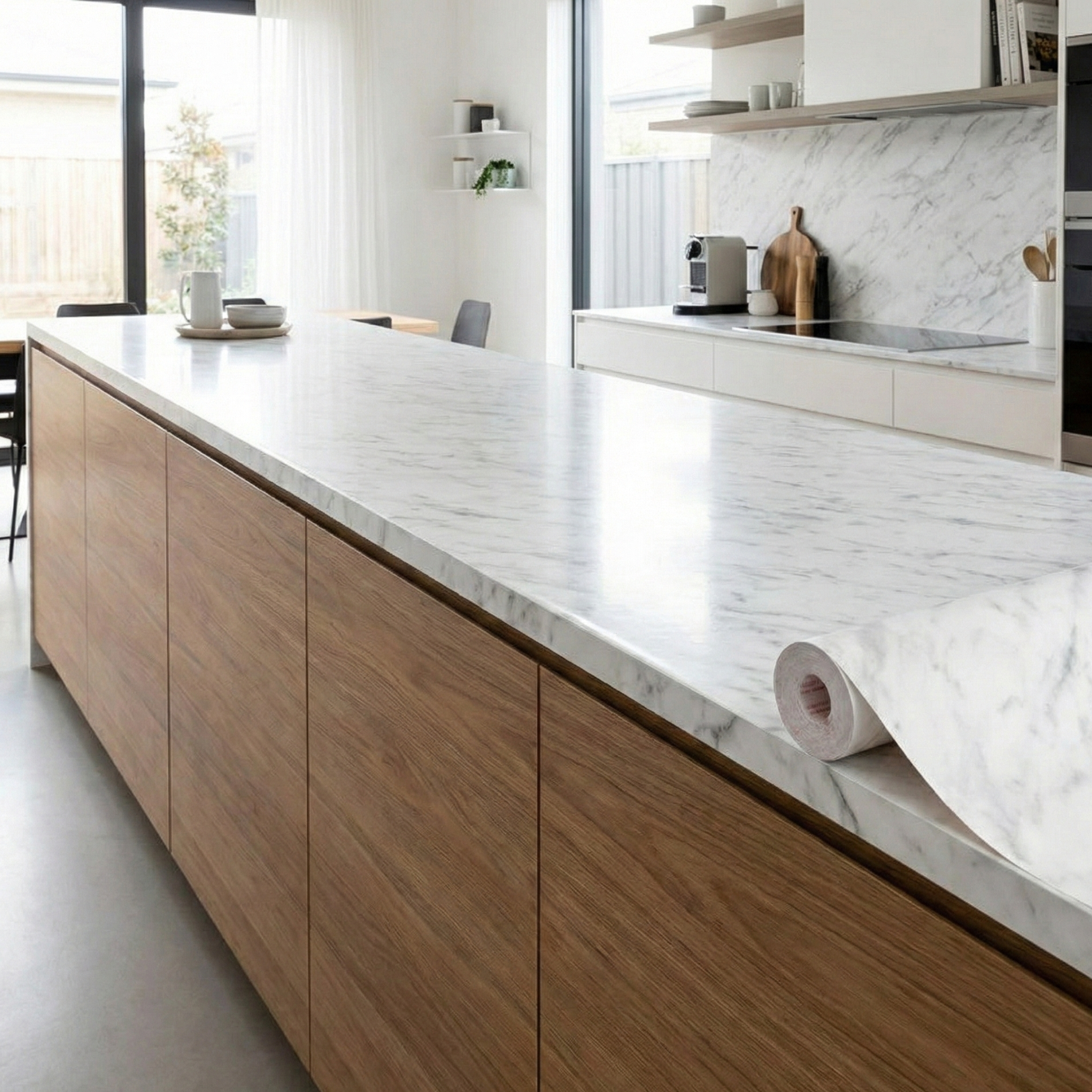 carrara grey adhesive vinyl on counter top