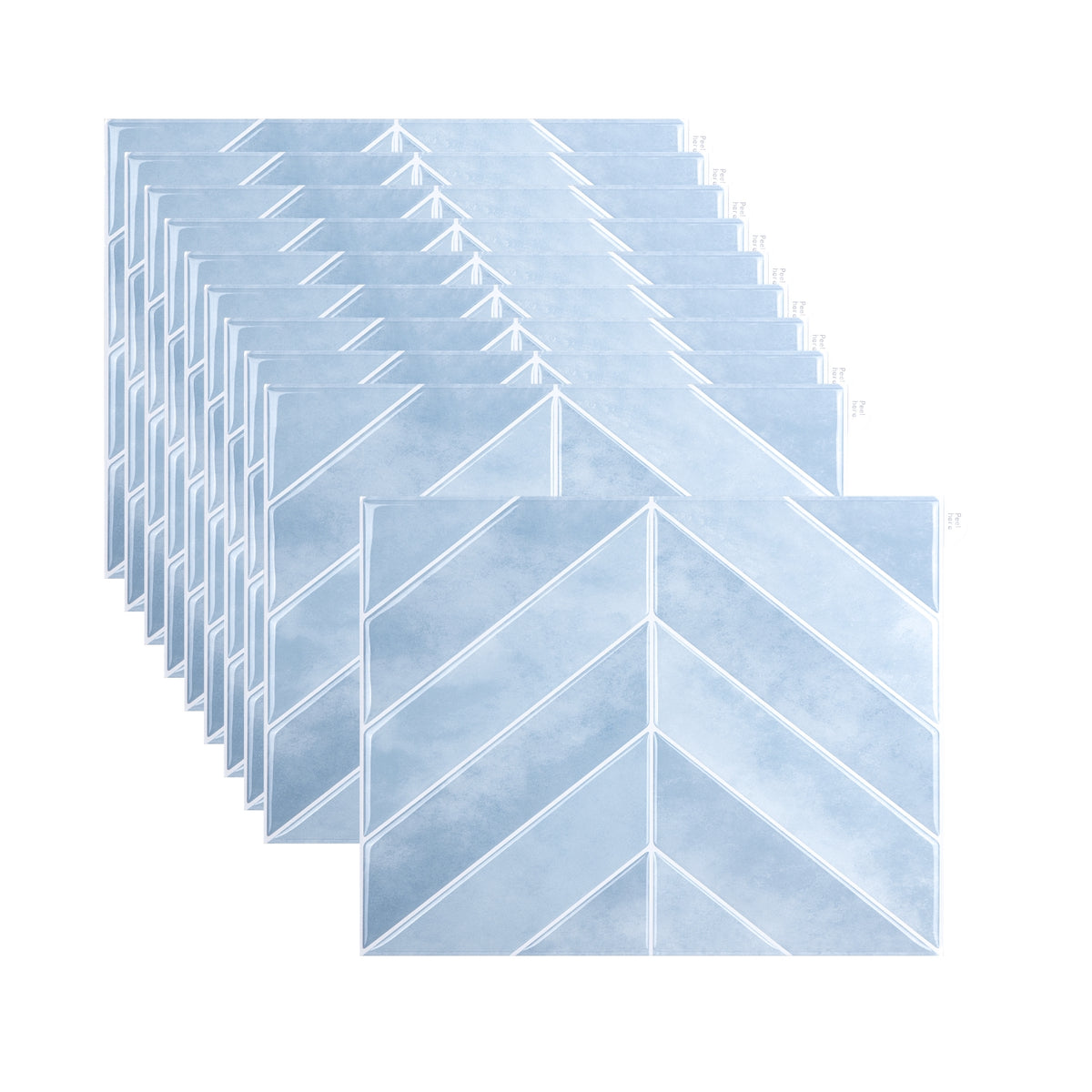 Set of 10 blue wall tiles with geometric patterns on a white background