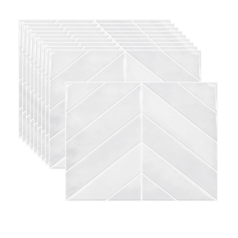 Set of white chevron patterned tiles on a white background