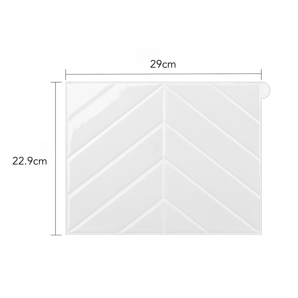 White chevron pattern tile with dimensions labeled on a white background