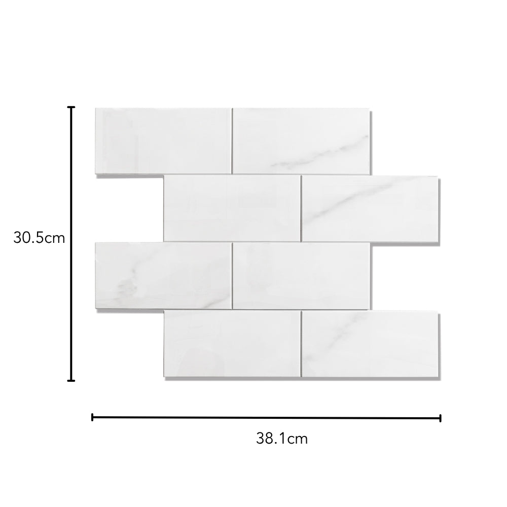 White marble tiles arranged in a pattern with dimensions labeled