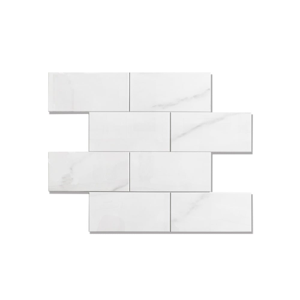 White marble tiles arranged in a pattern on a white background