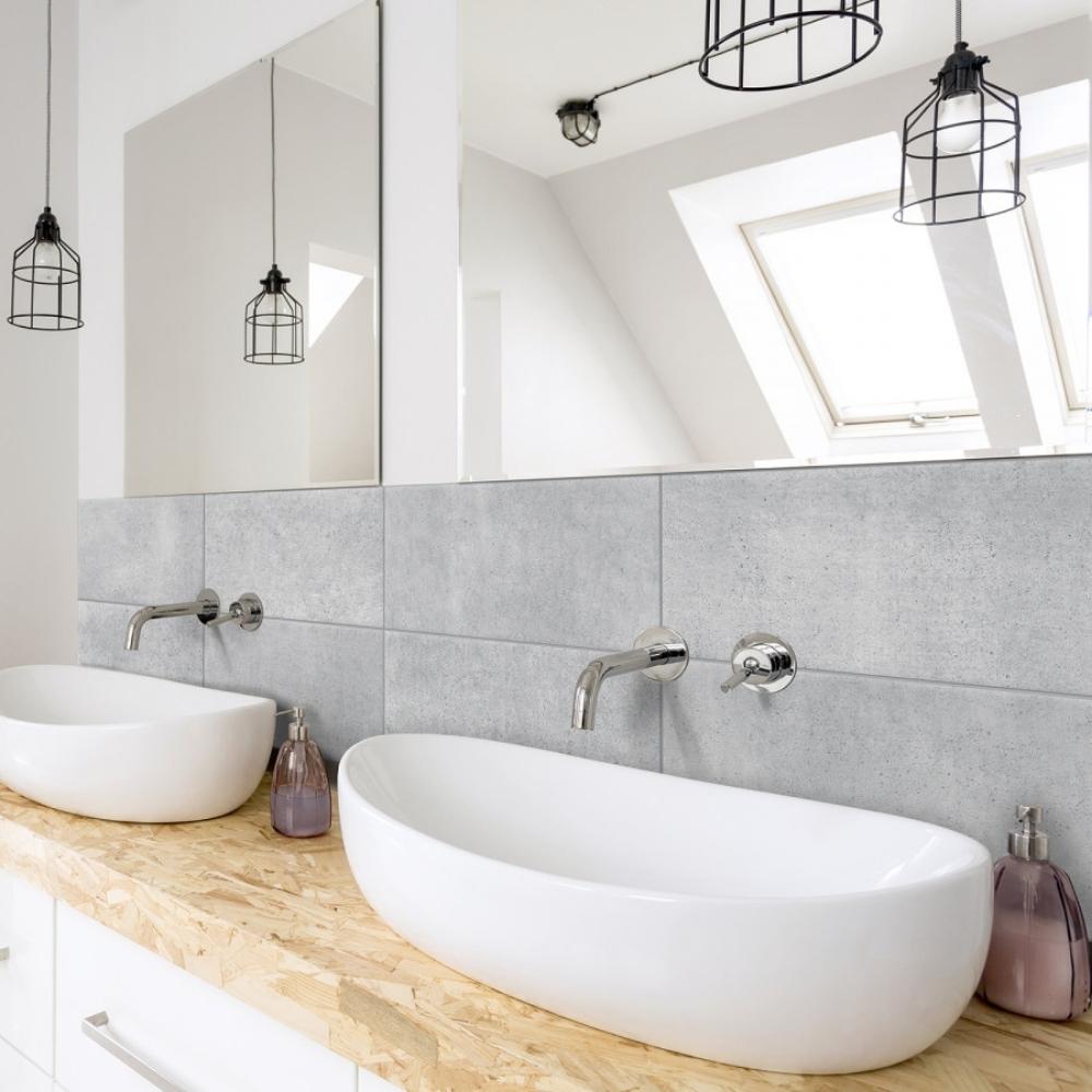 Concrete wall tiles in bathroom