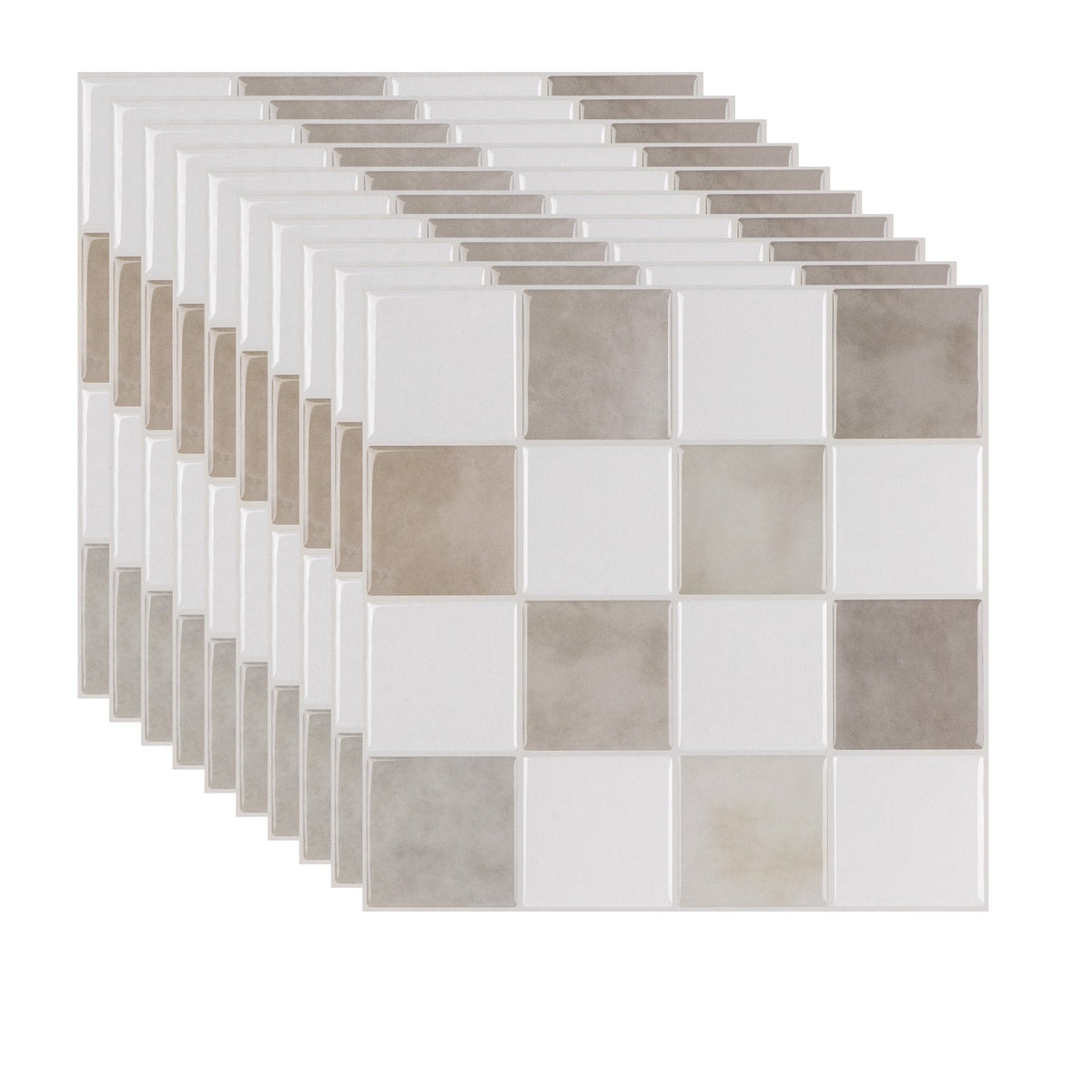 Cream and mocha checkered tiles with light brown grout 10-pack