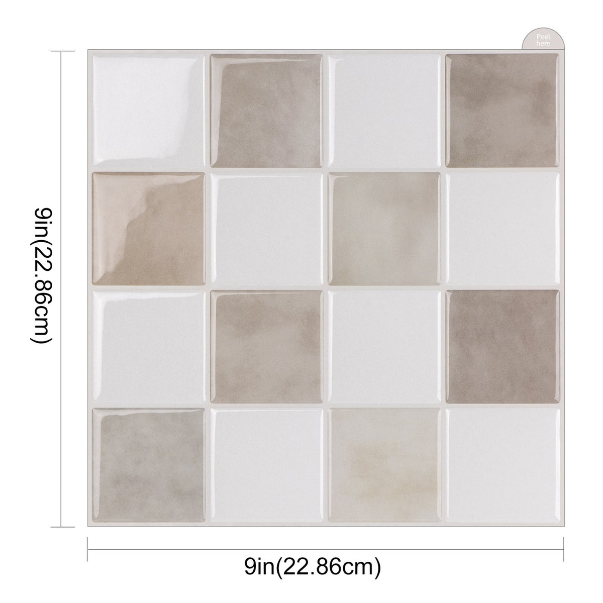 Checkered Wall Tile | Cream &amp; Mocha with Light Brown Grout - 22.8cm (W) x 22.8cm (H) x 1.2mm (T)